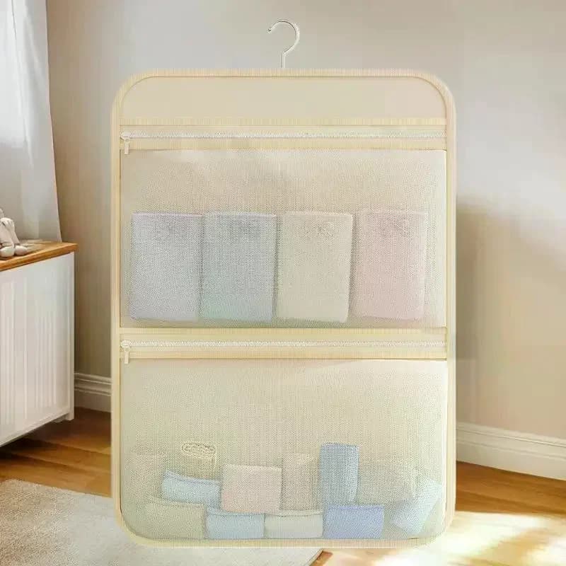 Borsa portaoggetti in rete con gancio, multistrato, traspirante, con tasche, organizer per lingerie, vestiti e calzini, per camera da letto e armadio