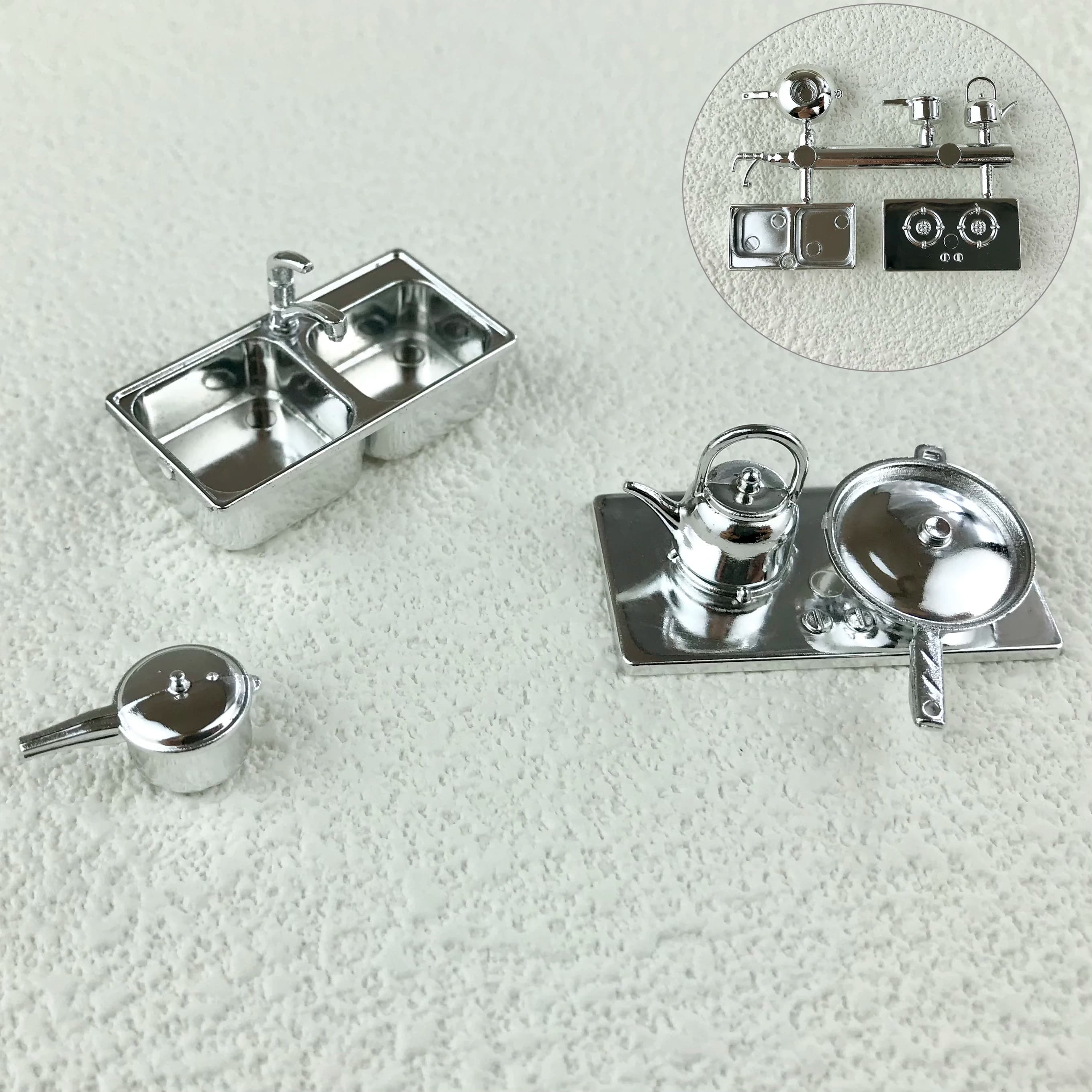 Fai da te Tavolo di sabbia Scena Accessorio Mini Scala 1:20/25/30 Modello da cucina Set Stufa Decorazione Lavandino Modello Kit di Diorama 1 Set