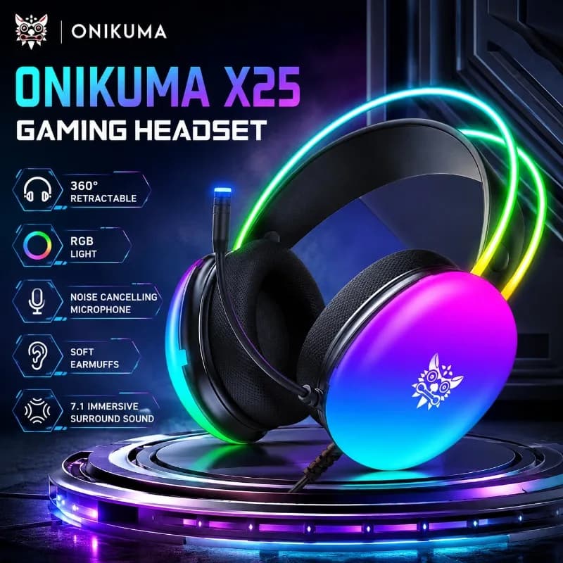 ONIKUMA X25 Gaming Headset Wired RGB Headphones 50mm Stereo Sound Noise Cancelling Mic For PC PS4 Xbox Smartphone Gamer Headset