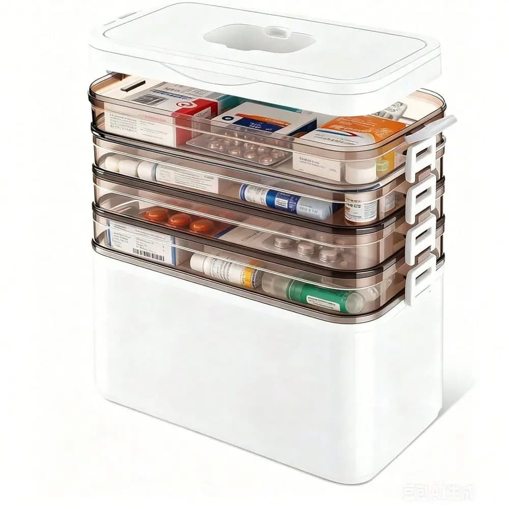 5-Tier Medicine Organizer-12 X 7 X 12.2 Inch Portable Medicine Cabinet Organizer With Plastic Handle All-Purpose Medical Box With Complimentary Portable Pill Box Empty First Aid Kit For Home Christmas Thanksgiving Household Daily Medicine Storage Family