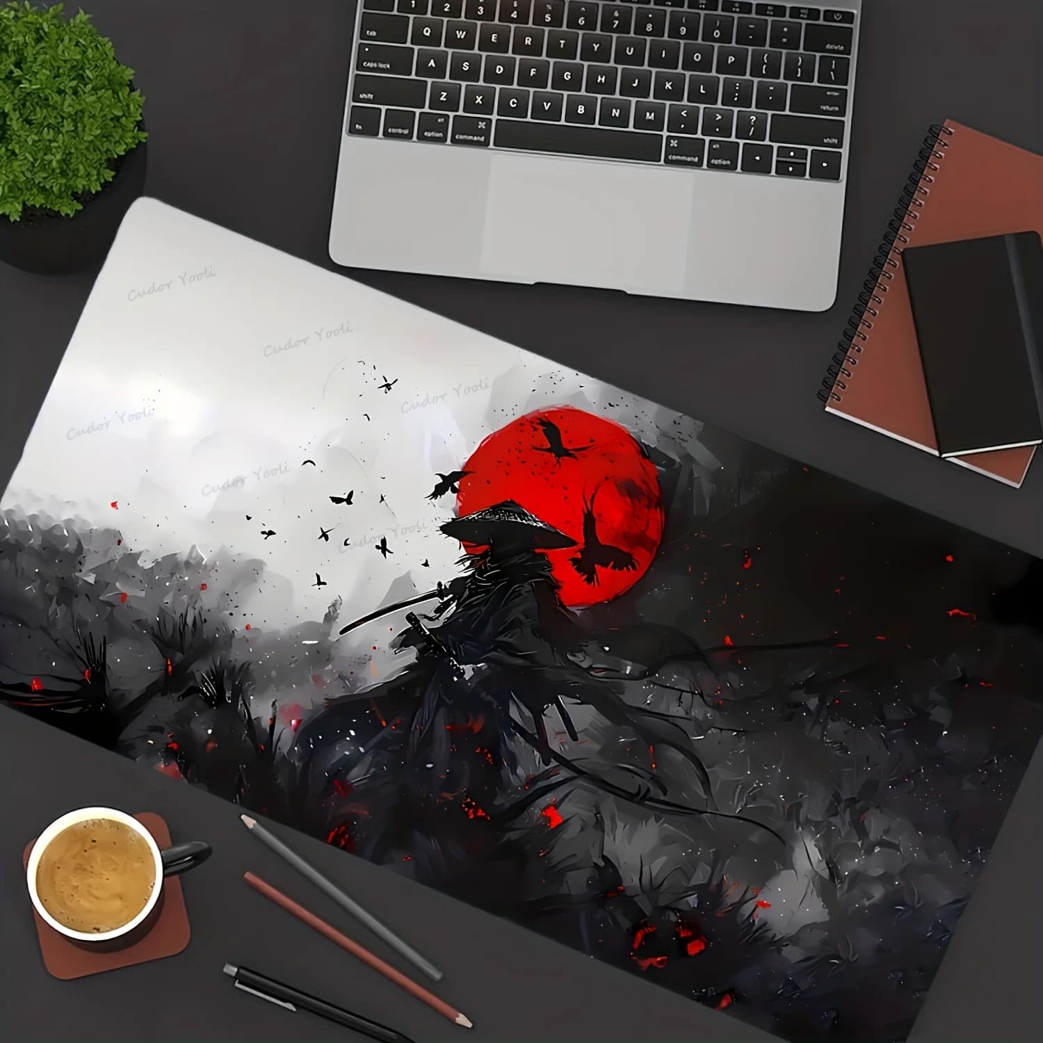 Tappetino da scrivania e mousepad per gaming a tema anime giapponese Samurai - Base in gomma antiscivolo
