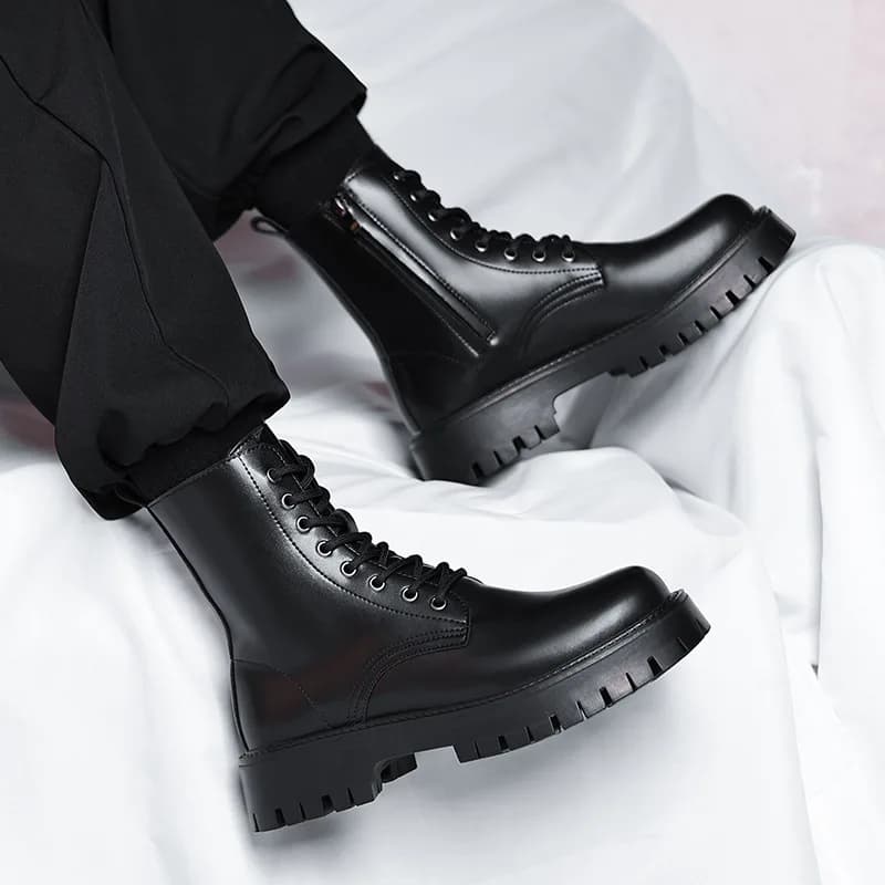 large size men's motorcycle boots luxury fashion genuine leather shoes cowboy autumn winter boot high top platform botas zapatos