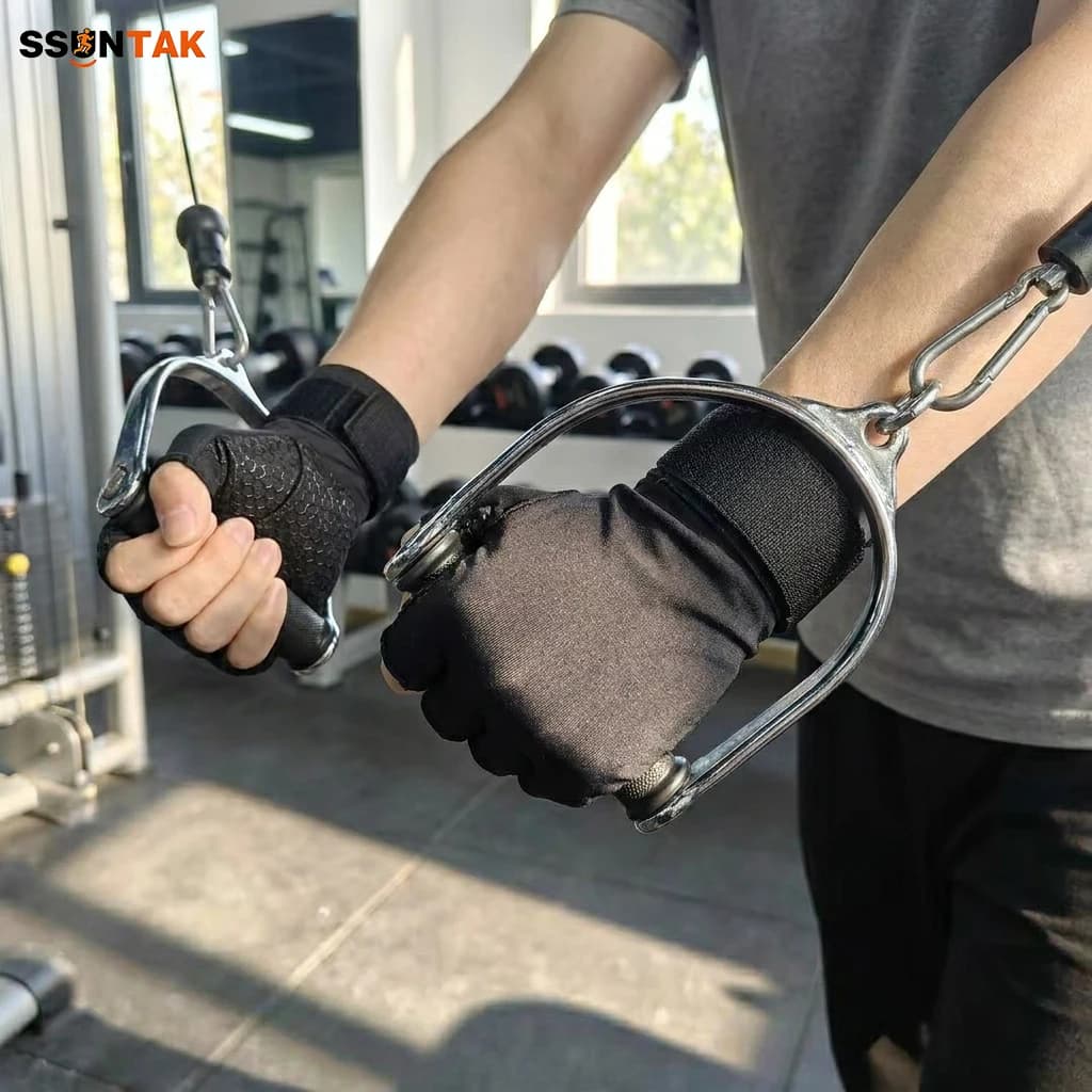 SSUNTAK Anti-Slip Half Finger Work Gloves with Wrist Wrap Breathable Non-Slip Palm Gloves for Gym Cycling Outdoor Sports Workout