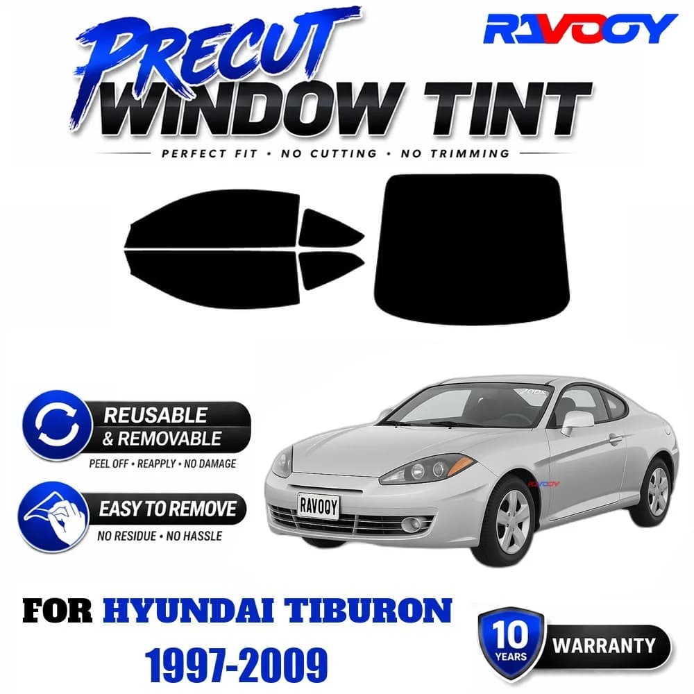 RAVOOY Precut Window Tint, Reusable Removable EPU Film, Custom Fit for Hyundai Tiburon 1997-2009, UV Heat Protection