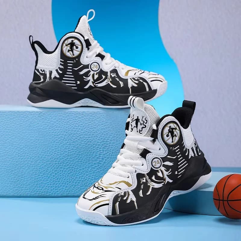 Un paio di scarpe da basket in pelle a collo alto per bambini, adatte a quattro stagioni, sneakers resistenti all'usura e morbide, taglie 31-37, YY-Y2876