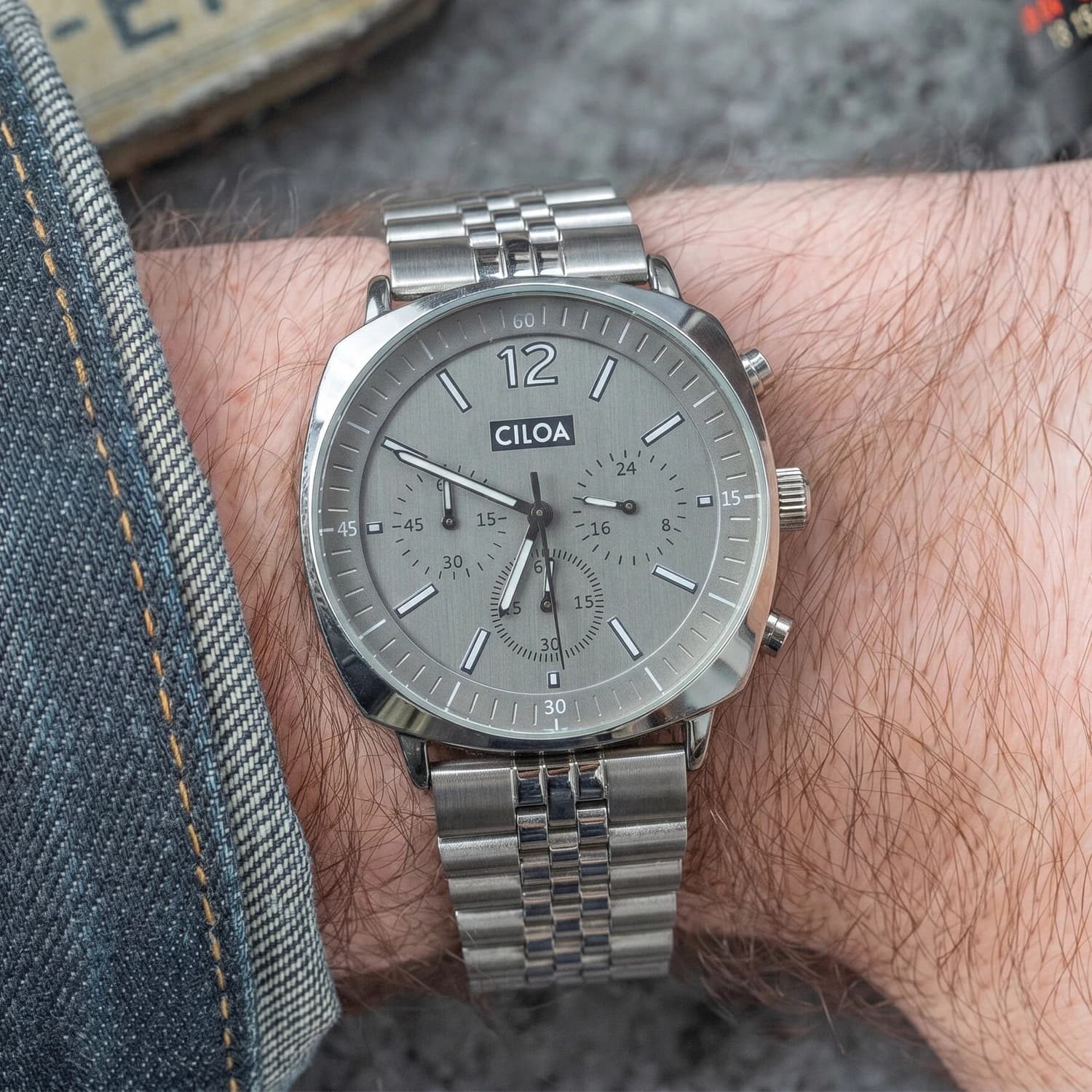 Orologio Cronografo da Uomo CILOA con Quadrante Grigio e Bracciale in Acciaio Inossidabile, Orologio da Polso al Quarzo per Business e Casual