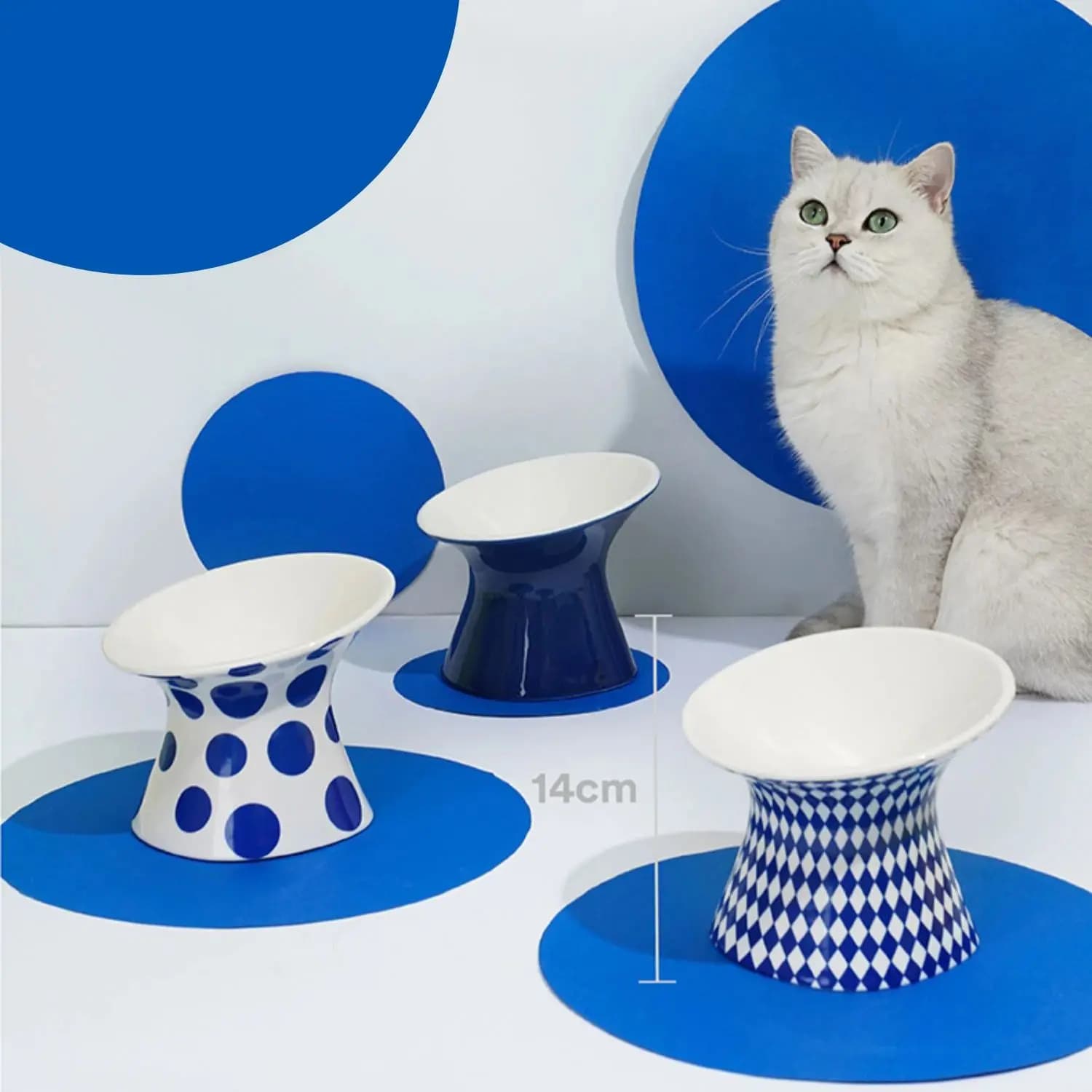 Ciotole in ceramica per cani e gatti, piatti anti-ribaltamento per alimenti per animali domestici, design con base rialzata per proteggere il collo dei gatti, adatti per cani di piccola taglia e gatti.
