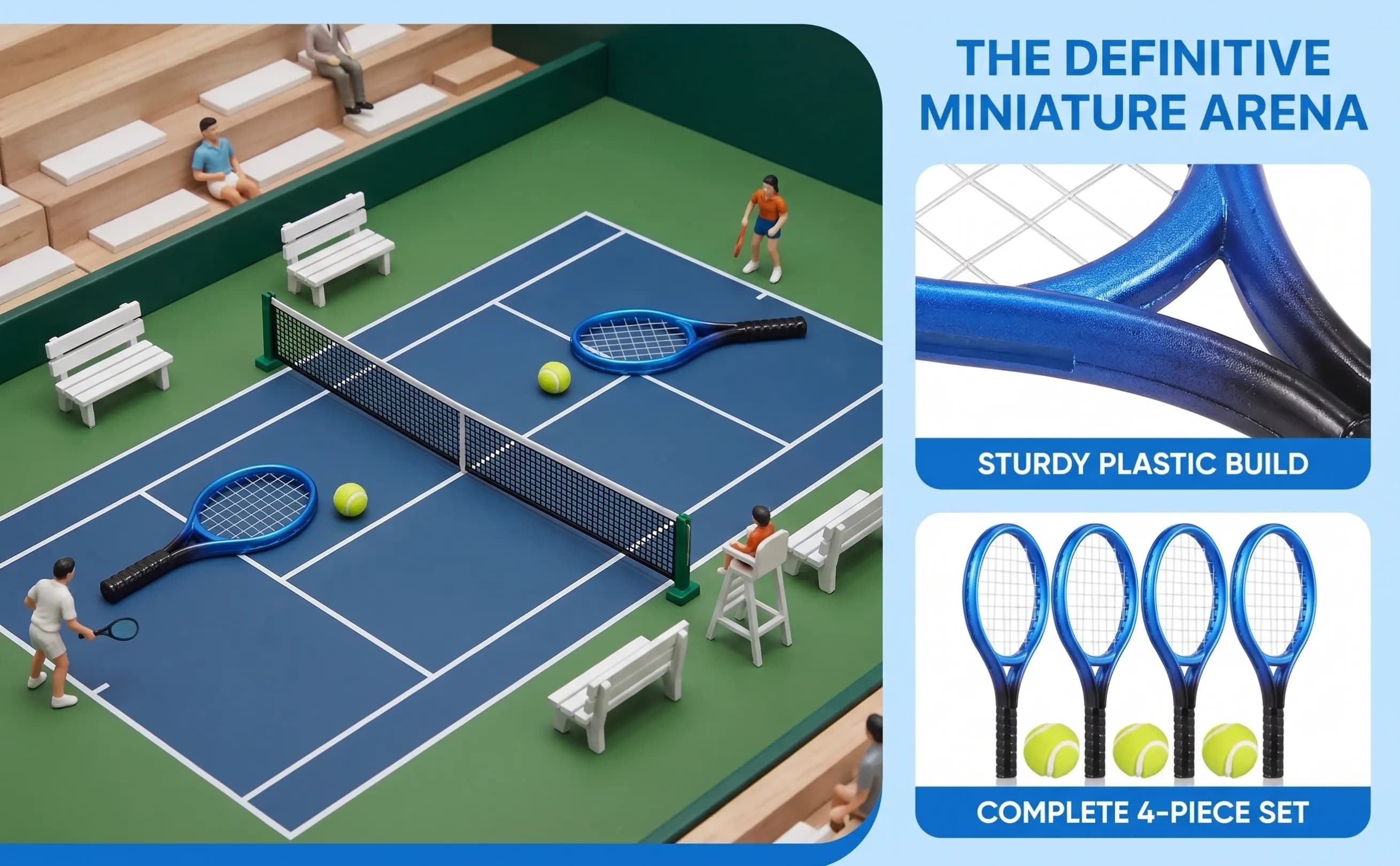 4Sets Mini Tennis Racket and Balls Realistic Miniature Tennis Set Keychain Gifts Mini House Decor Dollhouse Accessories