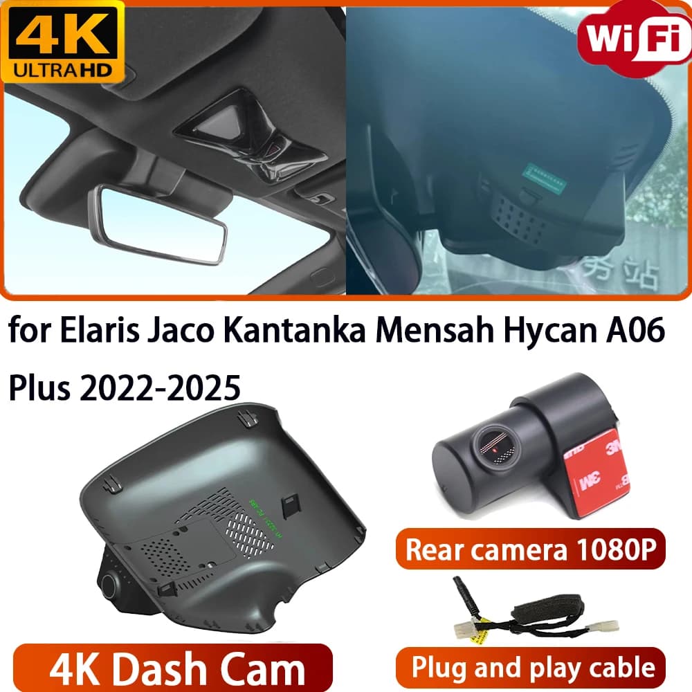for Elaris Jaco Kantanka Mensah Hycan A06 Plus 2022-2025 Video Recorder 4K DVR Dash Cam Wifi Front Rear Camera 170° Wide Angle