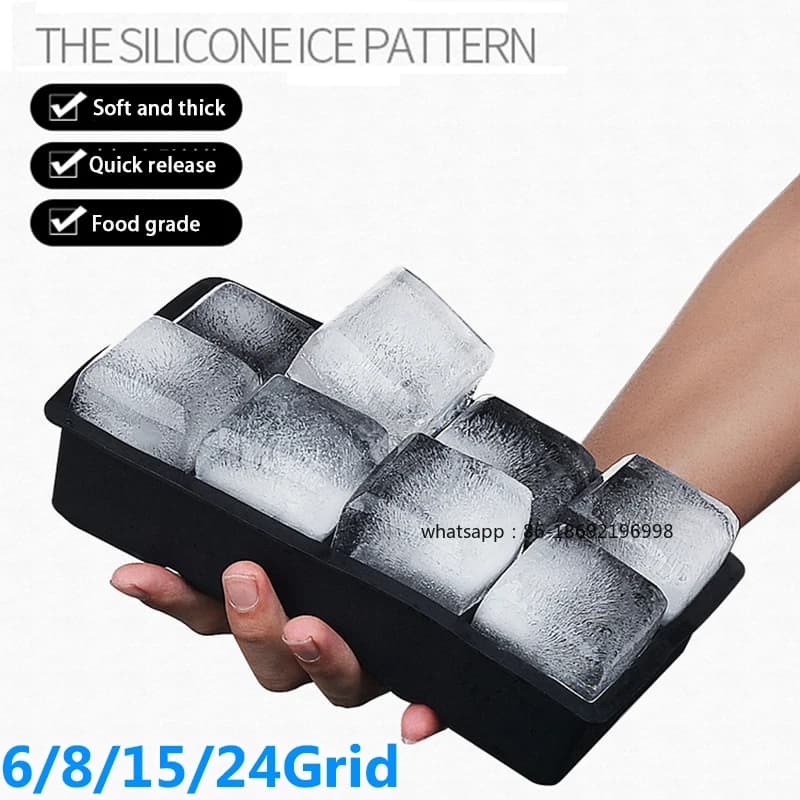 Stampo per Ghiaccio Grande con 4/6/8/15 Scomparti, Vassoio Quadrato Gigante in Silicone Alimentare per Cubetti di Ghiaccio Fai-da-Te