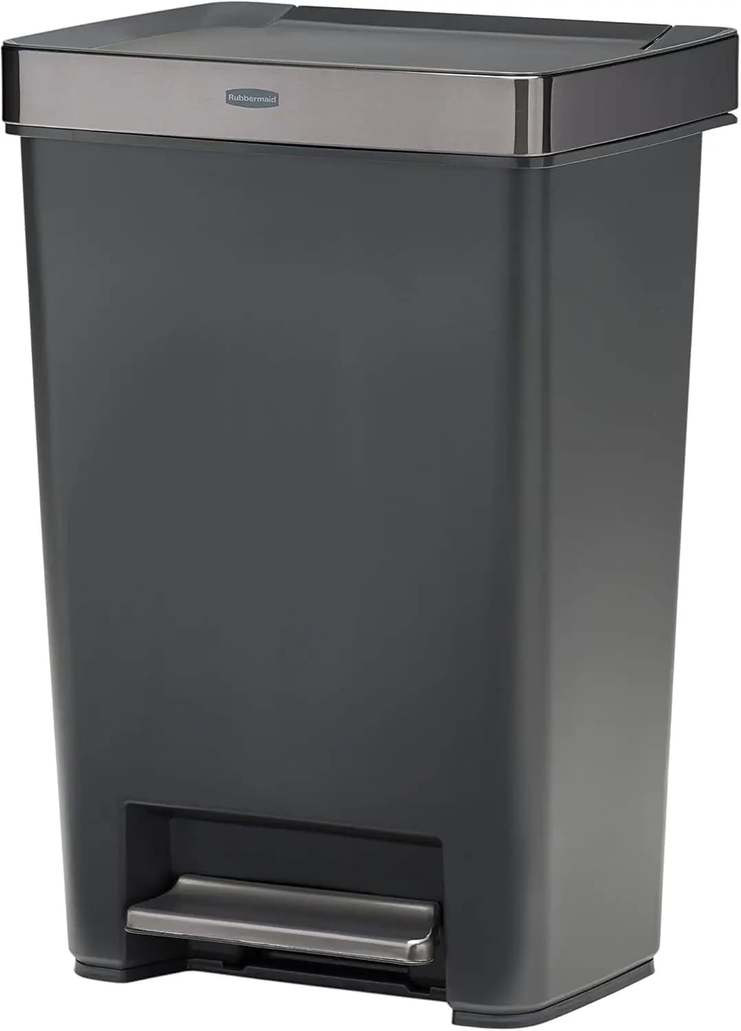 Cestino per Rifiuti con Apertura a Pedale e Bordo in Acciaio Inox, 46 Litri, Colore Antracite, per Cucina, Garage, Ufficio