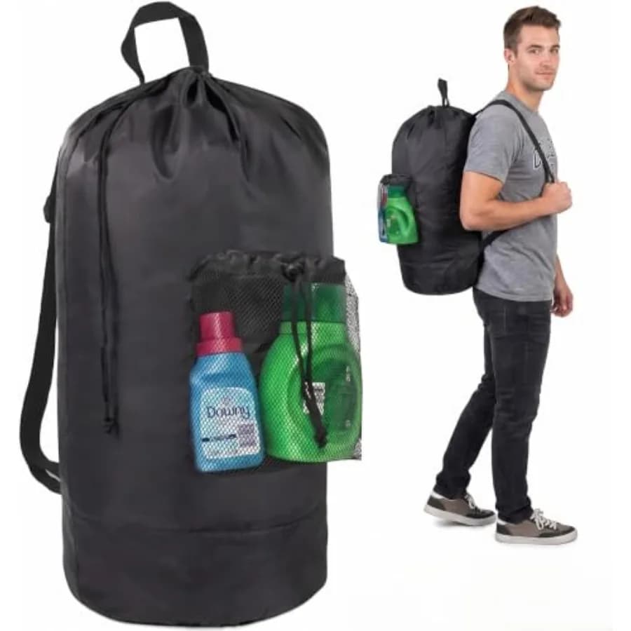 Trailmaker Laundry Bag Backpack for College Dorm, 115L Washable Laundry Hamper Bag, 32 x 14 Inch with Shoulder Straps, Mesh Poc