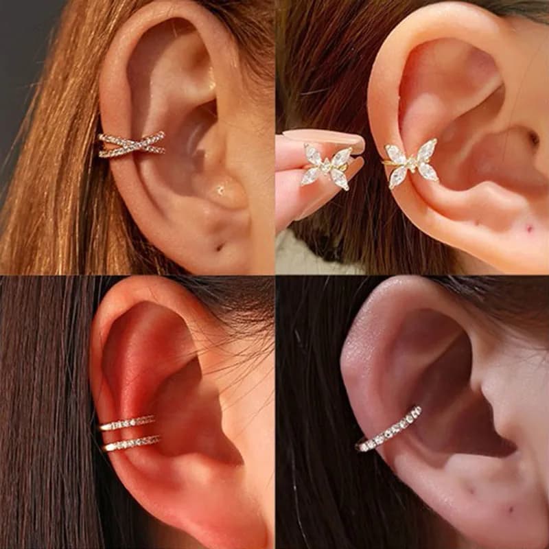 Orecchini a clip coreani in cristallo per donna, gioielli a polsino per l'orecchio, novità di tendenza 2026, senza foro, finto piercing, clip Z40