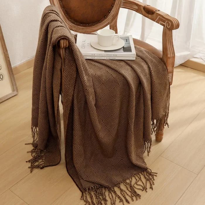 Coperta per divano Coperte in filato con nappe foderate sul retro Coperta sottile estiva Coperte per aria condizionata Coperta per finestra a bovindo Coperte per pisolino