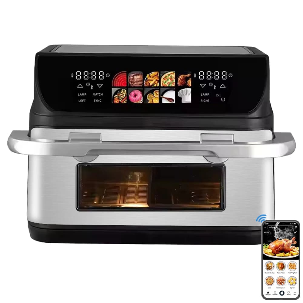&* 2025 Dual Air Fryer With Smart Color Screen 1800W Auto Large Capacity Oil-Free Healthy Energy Saving Air Fryer Oven