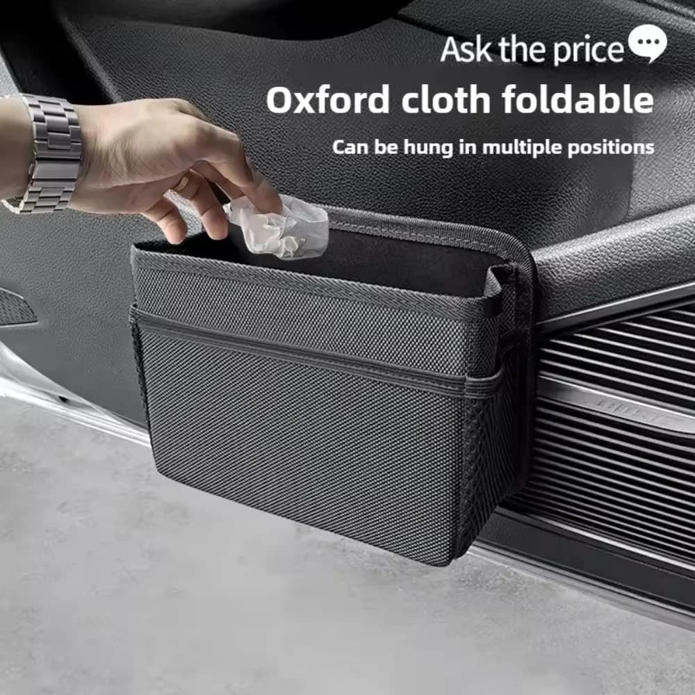 Pattumiera per auto realizzata in materiale di tessuto Oxford, scatola portaoggetti pieghevole per auto, scatola portaoggetti montata su porta, decorazione interna