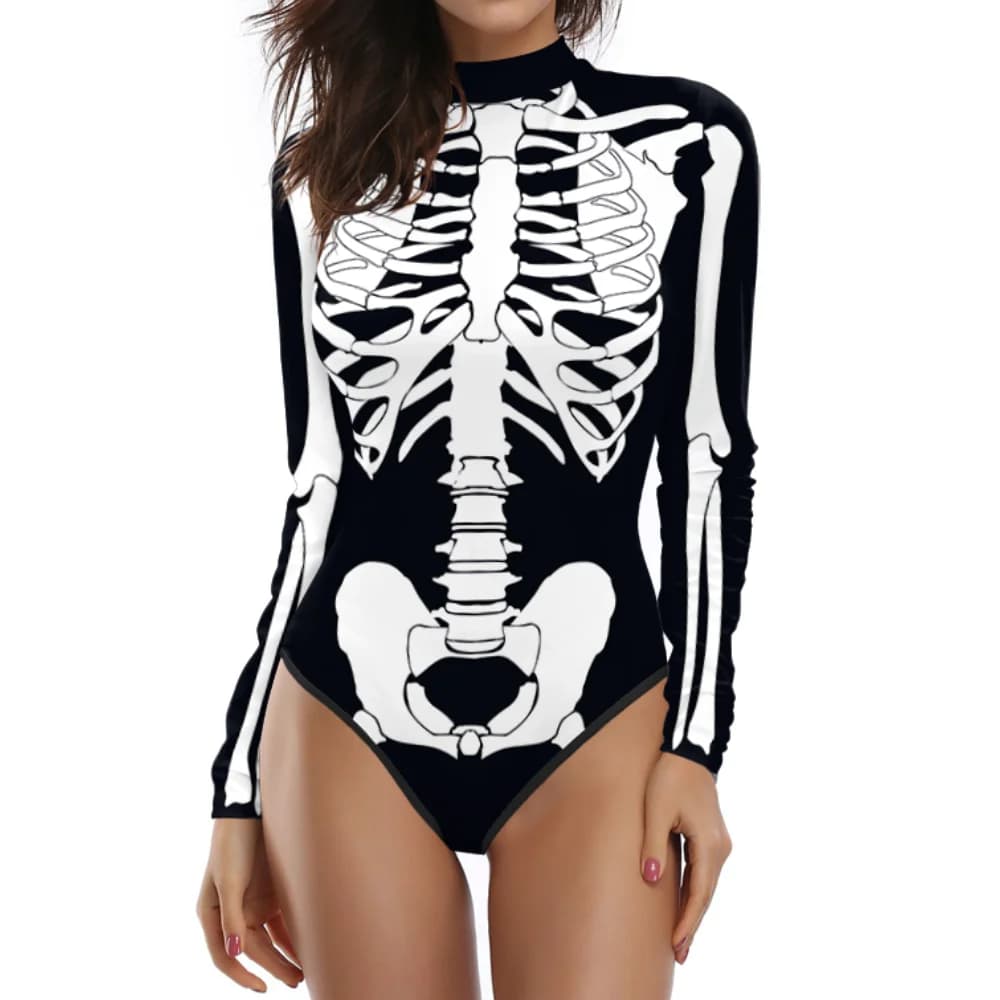 Halloween Classic Skeleton Bodysuit for Women 3D Print 12% Spandex Zentai Rave Carnival Cosplay Costume Party Beachwear Swimsuit