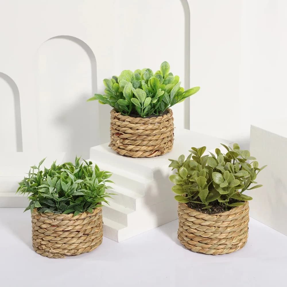 Green Artificial Potted Plant 11cm Eucalyptus Grass Simulated Potted Plants Plastic Leaf Woven Artificial Decorations Home Decor