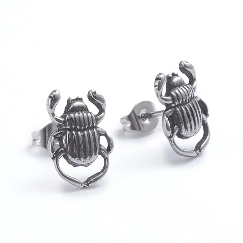 Retro 304 Stainless Steel Stud Earrings with Ear Nuts Insects Silver 13.5x9.5mm Pin: 0.7mm