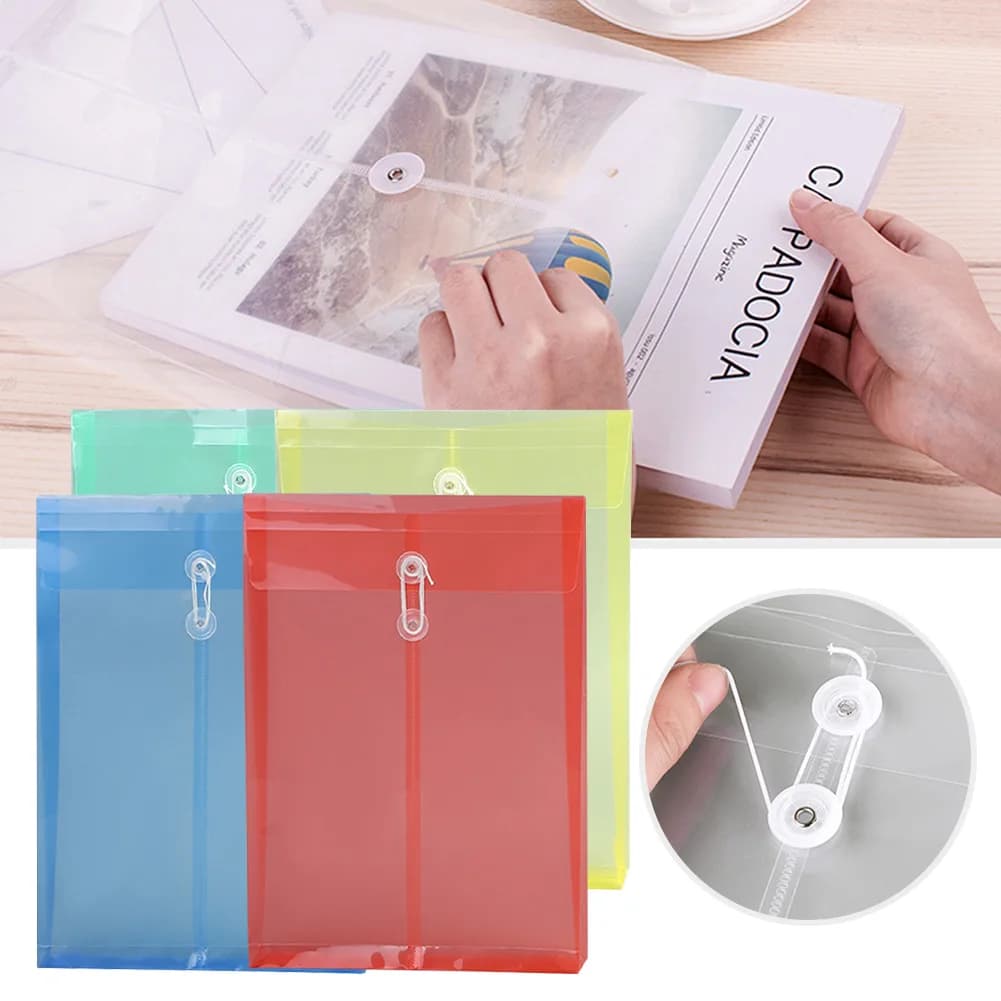 Cartella portadocumenti in plastica trasparente A4 da 20 pezzi, buste con fibbia per cordoncino, borse organizer per documenti in plastica, per la conservazione di documenti