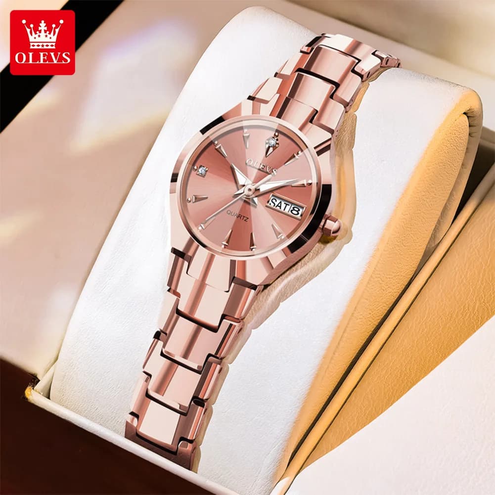 OLEVS 8697 Orologio multifunzionale da donna Nightlight Display Data 30m Orologio al quarzo con finestra calendario luminoso impermeabile per donna