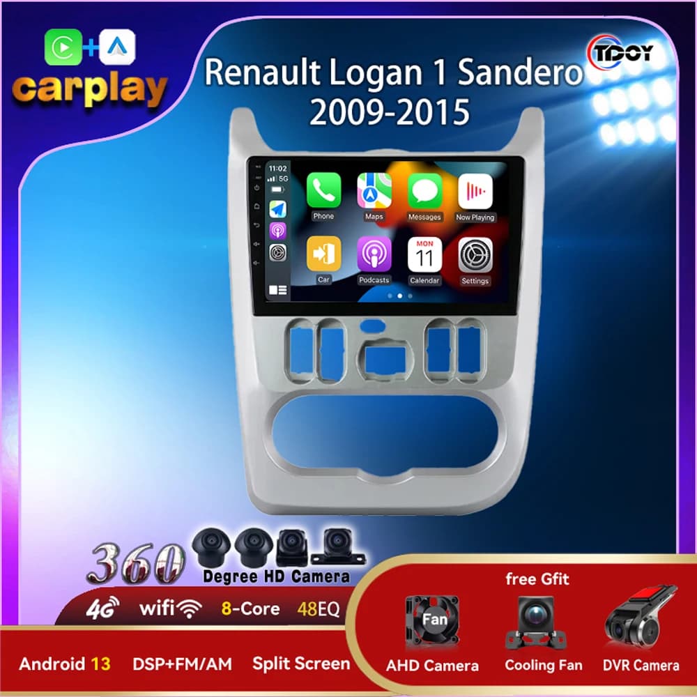 Autoradio Android 16Player Per Renault Logan 1 Sandero 2009-2015 Carplay Android Auto Lettore Multimediale Bluetooth Auto Video DSP