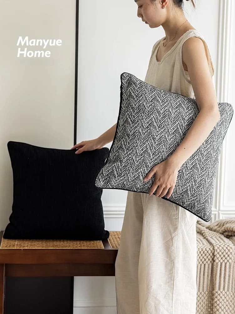Manshao Home Cuscino per Divano di Alta Gamma Bianco e Nero con Imbottitura, Cuscino Lombare per Divano da Soggiorno, Cuscino Poggiatesta per Letto