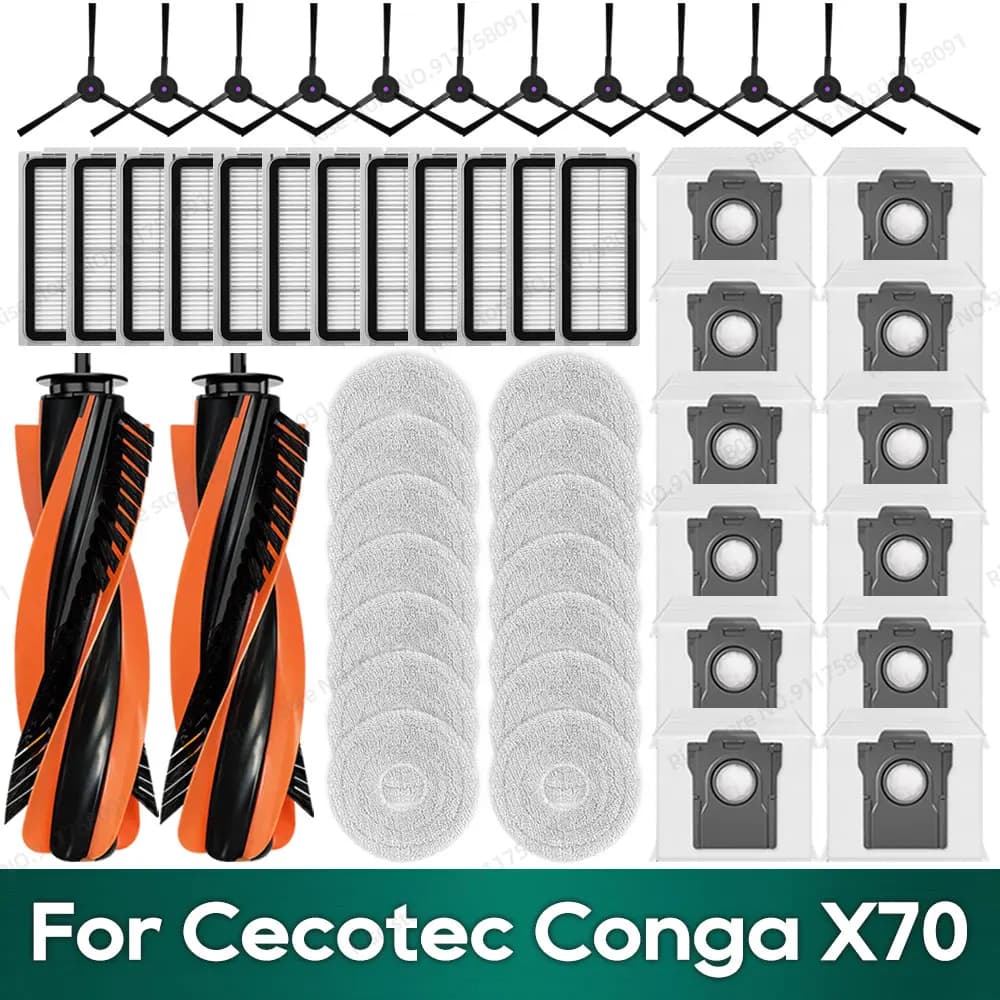 Kit di Ricambi Compatibile per Cecotec Conga X70 / Deerma X80: Spazzola Principale, Filtro HEPA, Sacchetto Raccoglipolvere, Panno per Mocio