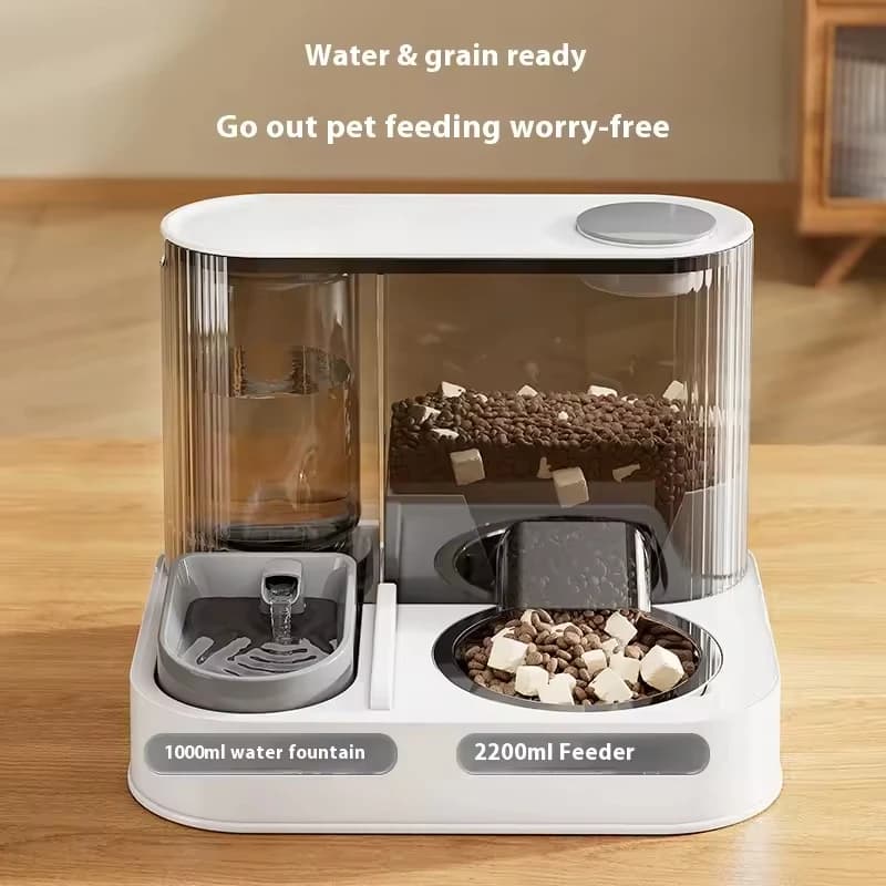 Piatto automatico per alimentazione animali domestici due in uno Ciotola per gatti in plastica integrata Distributore d'acqua e ciotola per cibo/acqua per cani e gatti A