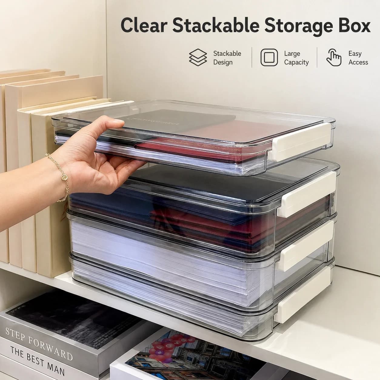Transparent File Organizer Box PET Document Storage Holder Large Capacity Desktop Office Paper Folder Tray Organizer Case Clear