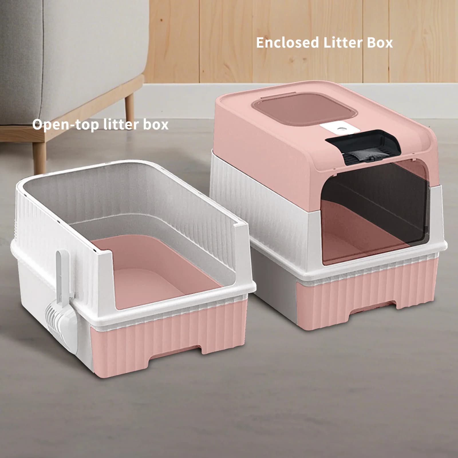 Lettiera per gatti pieghevole con deodorante integrato, accessibile frontalmente con uscita superiore, a prova di perdite e completa.