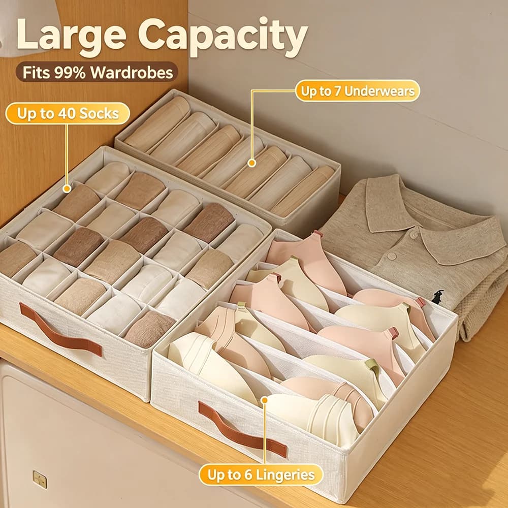 1Pc Foldable Drawer Organizer Stackable Fabric Storage Bin Socks Bras Underwear Accessories Closet Organizers Storage