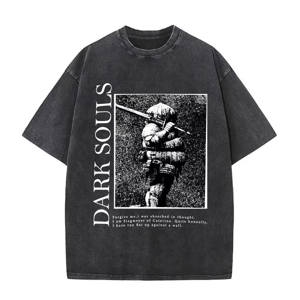 T-shirt Grafica Vintage Lavata Dark Souls Siegmeyer di Catarina, Maglietta Gotica Anni '90 per Uomo, T-shirt Punk Casual da Uomo