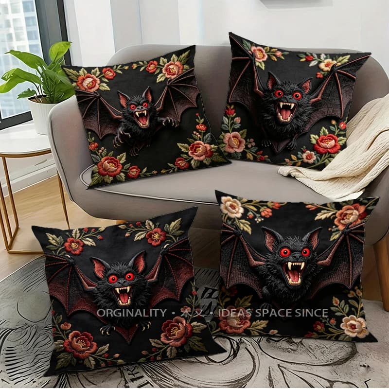 Goth Floral Vampire Bat Throw Pillow Covers Pattern Cushion Cover Suitable for Sofa Bedroom Car Pillow Cover
