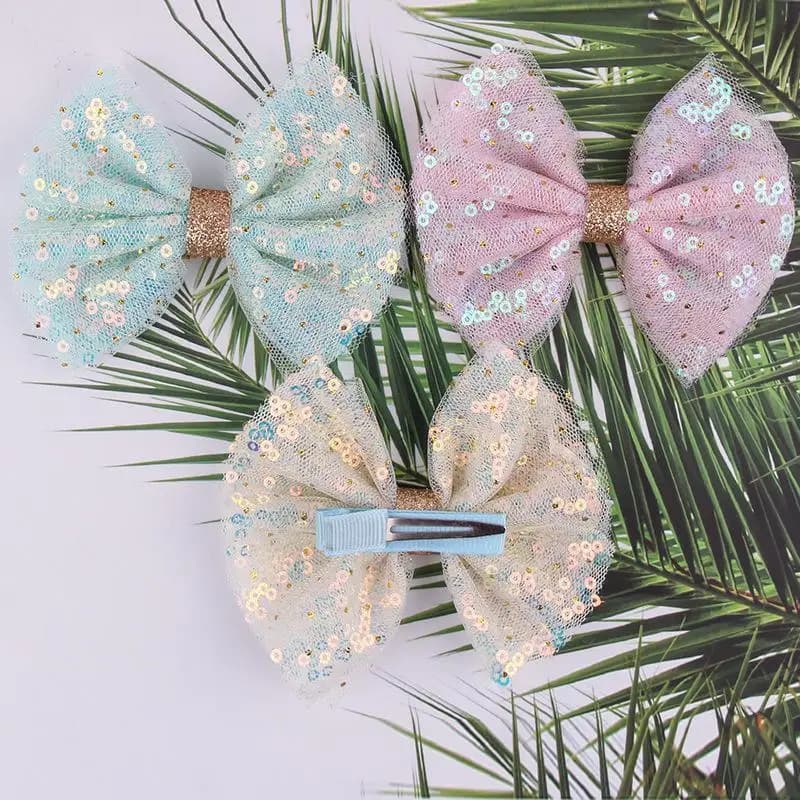 New Chic Princess Lace Hair Clips Bling Netting Sequins Bow Hairpins Glitter Knot Hair Bow Sweet Head Wear Girls Accessories