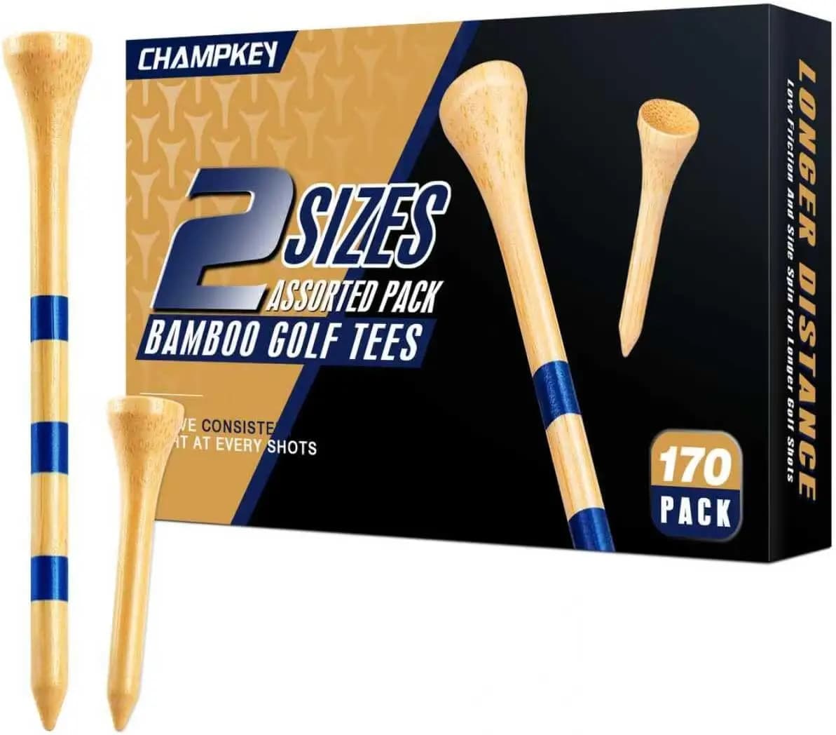 Confezione da 170 Tee da Golf in Bambù, Biodegradabili Lunghi e Corti per Tacche Più Lunghe e Diritte, Riduzione dell'Attrito, Golf Ecologico