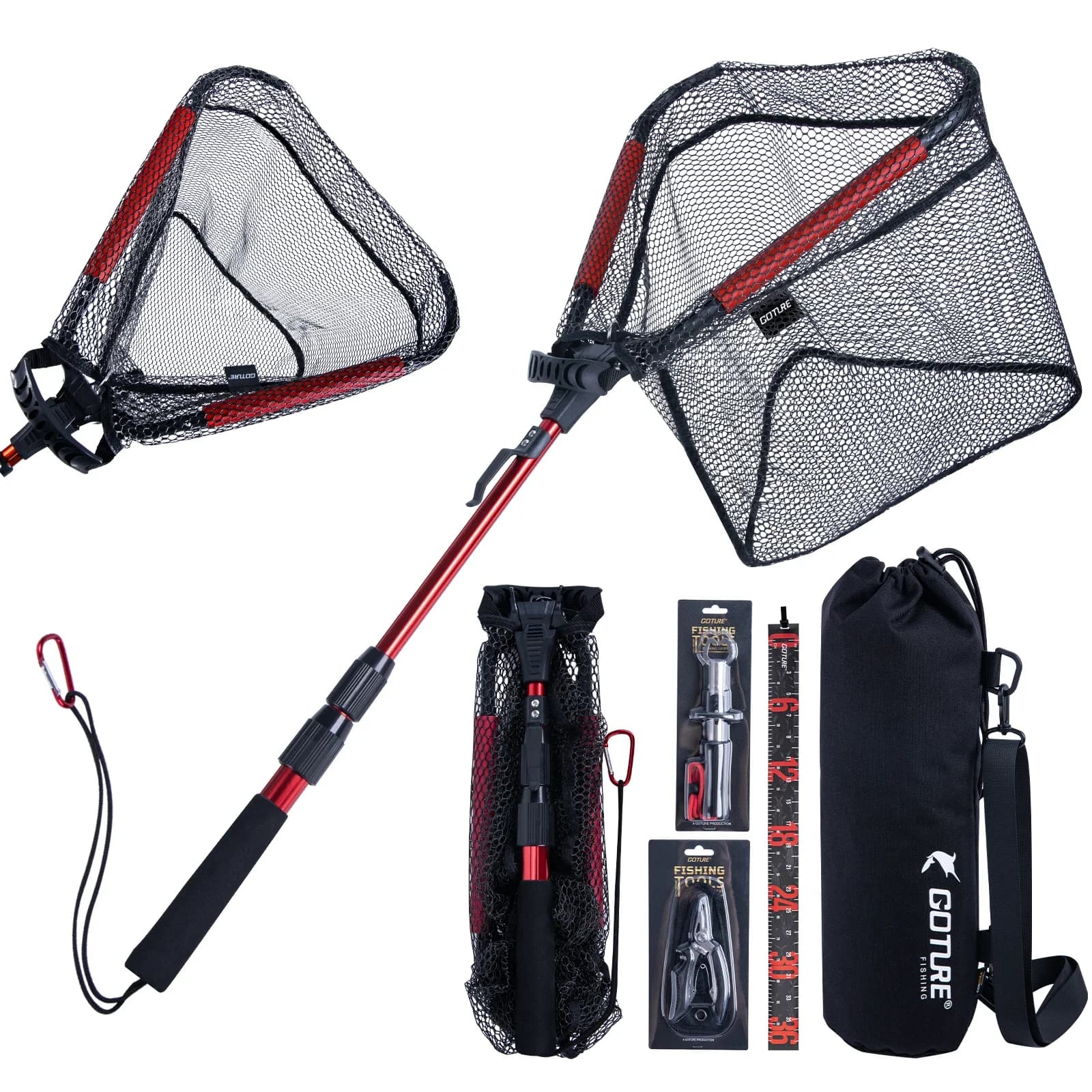 Rete da pesca pieghevole Goture - Rete in PVC galleggiante anti-groviglio con design telescopico, manico retrattile in alluminio, accessorio per la pesca