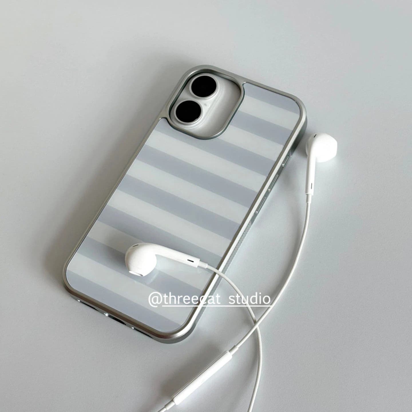 Ins Grey Stripe Phone Case For iPhone 17A 16E 15 14 13 12 11 Pro Max 16 15 14 8 7 Plus XR XS MAX Silver Border Anti Drop Cover