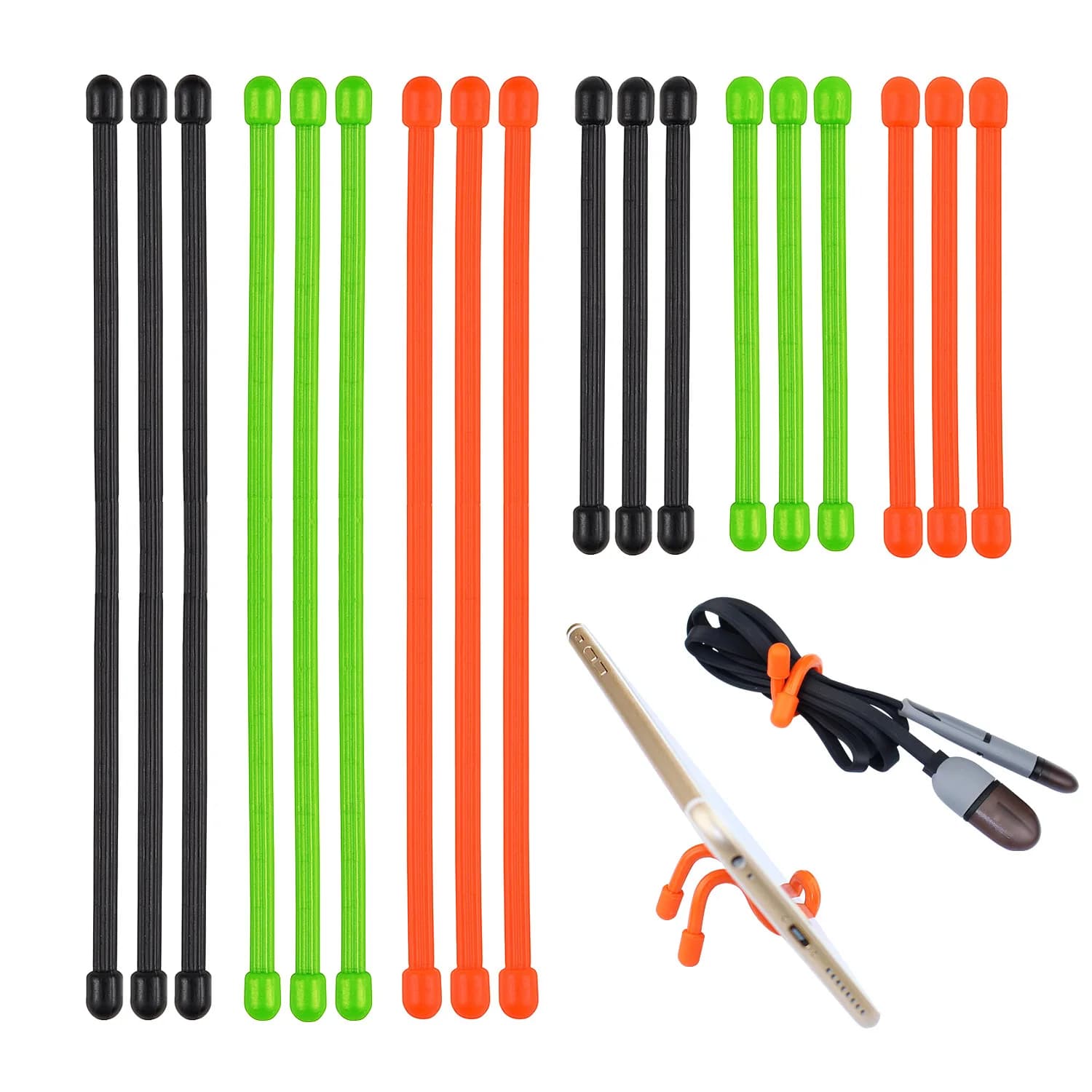 Fascette per cavi in silicone riutilizzabili da 5 pezzi: supporti per la gestione dei cavi elastici con cinghie regolabili da 3/6/8 pollici, organizer per cavi, colore casuale