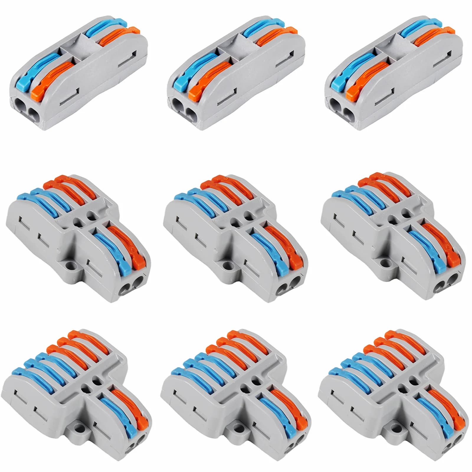 Lever connector kit for assortment of 9-piece compact joint cable connectors, quick wiring connector for AWG 28-12