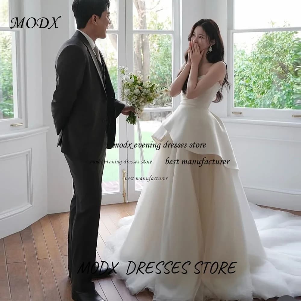 MODX Gonna a strati avorio Organza Abito da sposa coreano Senza maniche Corsetto personalizzato Abiti da sposa Ripresa romantica Evento formale