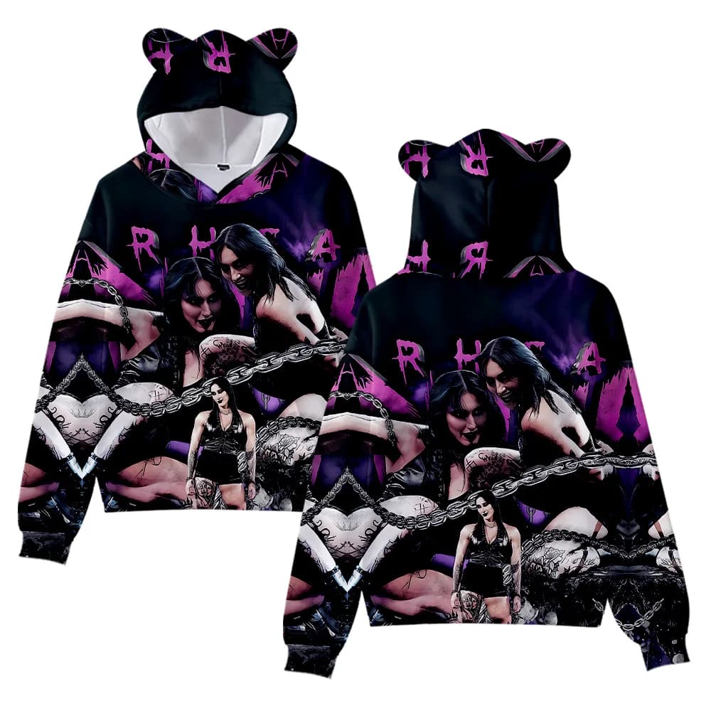 Rhea Ripley Merch Hoodies Sweatshirt for Girls Cat Ear Crop Pullover Printed Casual Clothes