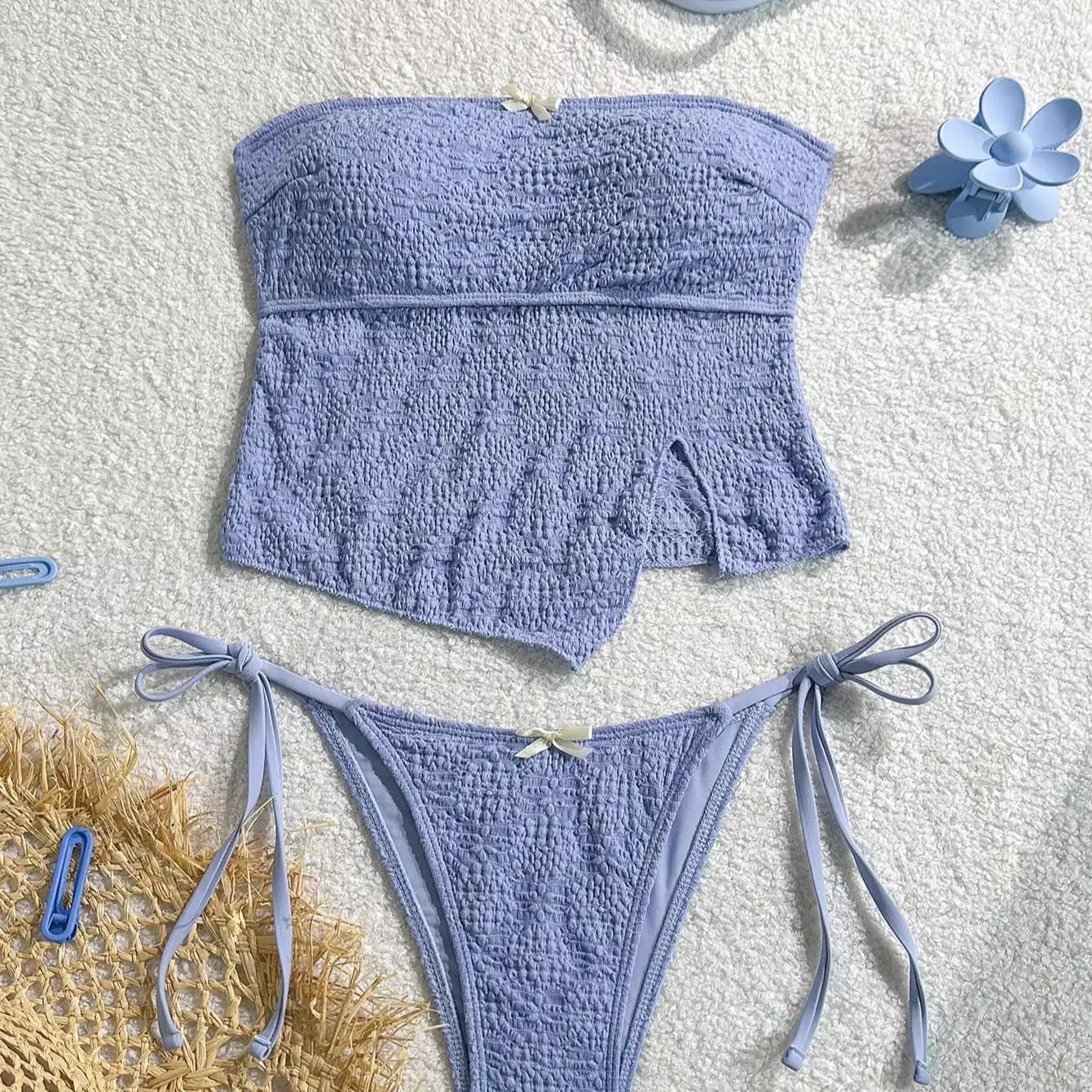 2025 Bikini a fascia senza schienale da donna Costume da bagno sexy con papillon Set controllo della pancia Vita alta Fondo con spalle scoperte Abito a due pezzi Femme
