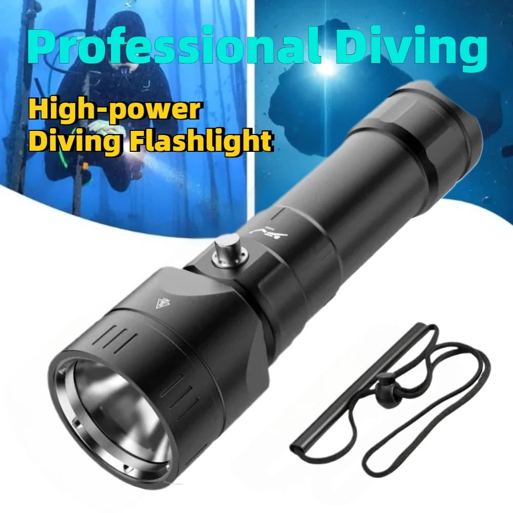 Professional Diving Flashlight, Tactical Lamp with Magnetic Switch, Diving Headlight for Diving and Snorkeling