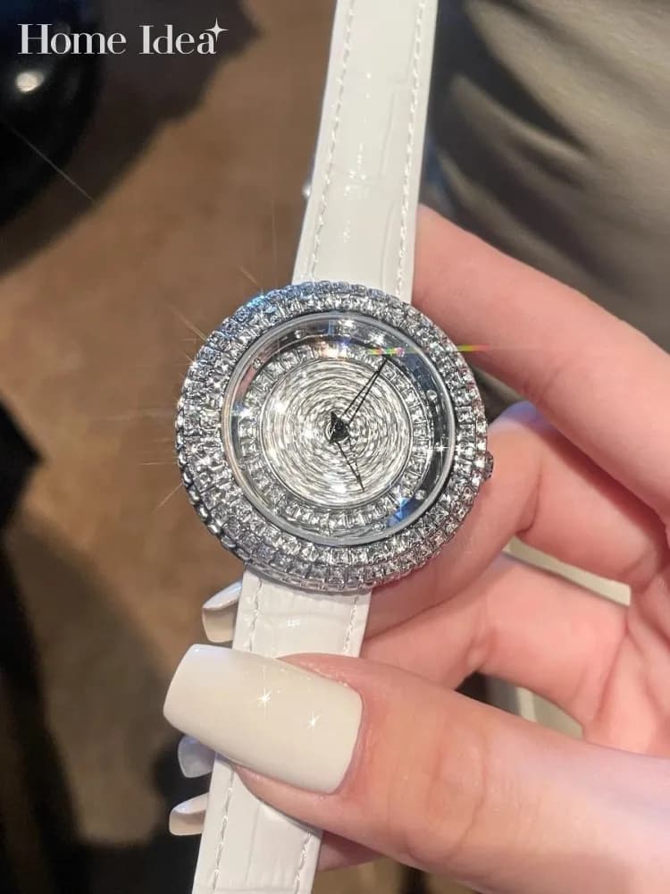 Women's Quartz Watch With Luxury Diamonds, Stylist, Genuine Leather Belt, Needle Clasp, Office Women's Elegant Wrist Watch