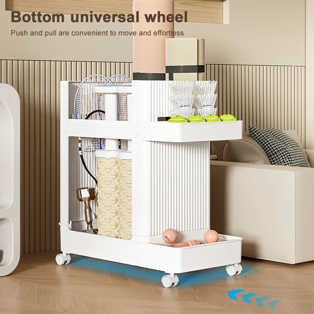 Sports Equipment Trolley Basket Gym Equipment Holder with Wheels Yoga Mat Storage Rack Fitness Equipment Sports Tools Organizer