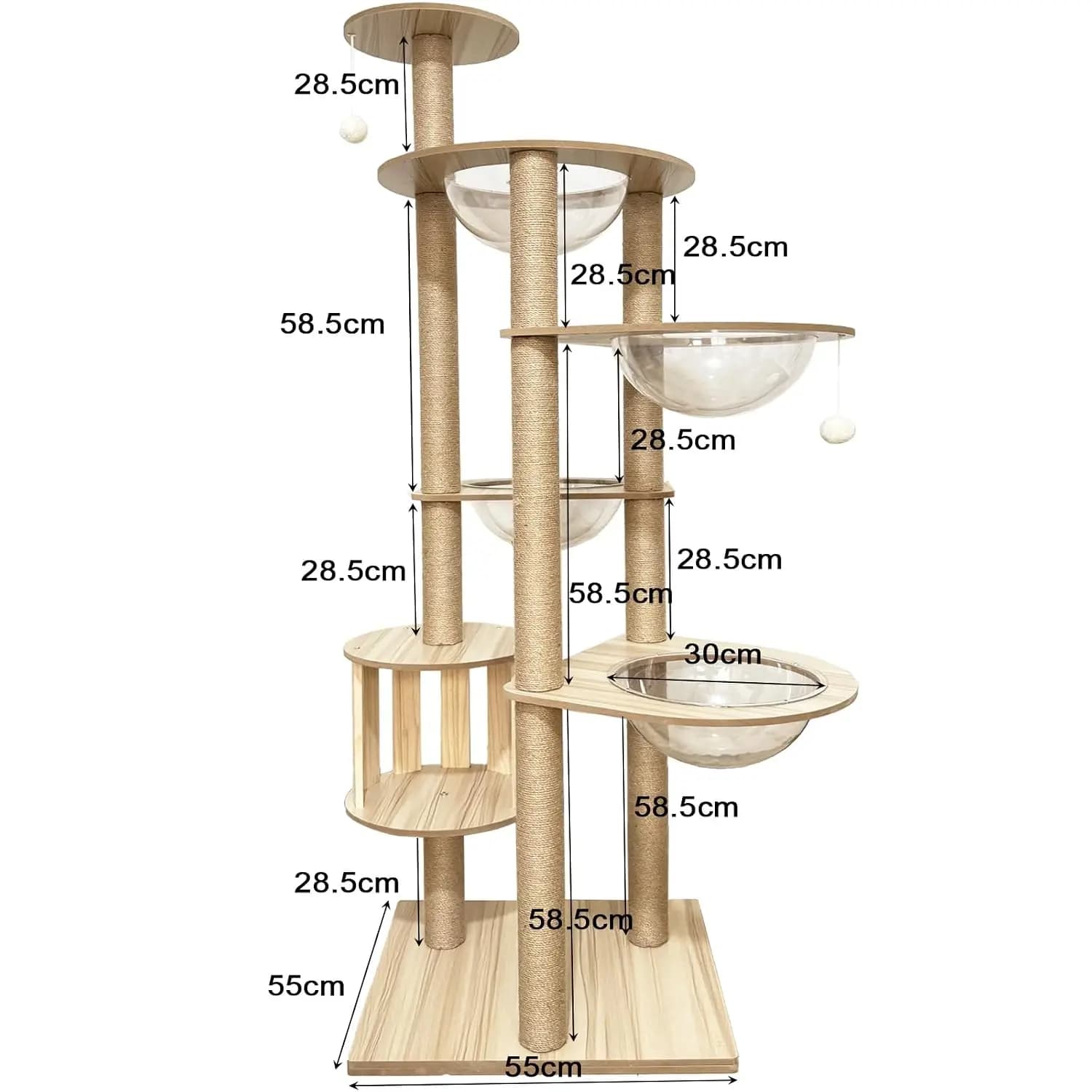 72.1-Inch Large Cat Tree for Indoor Adult Cats, 4 Bowls & 12 Sisal Posts with Cage Perch Toy Balls Wood, Customized