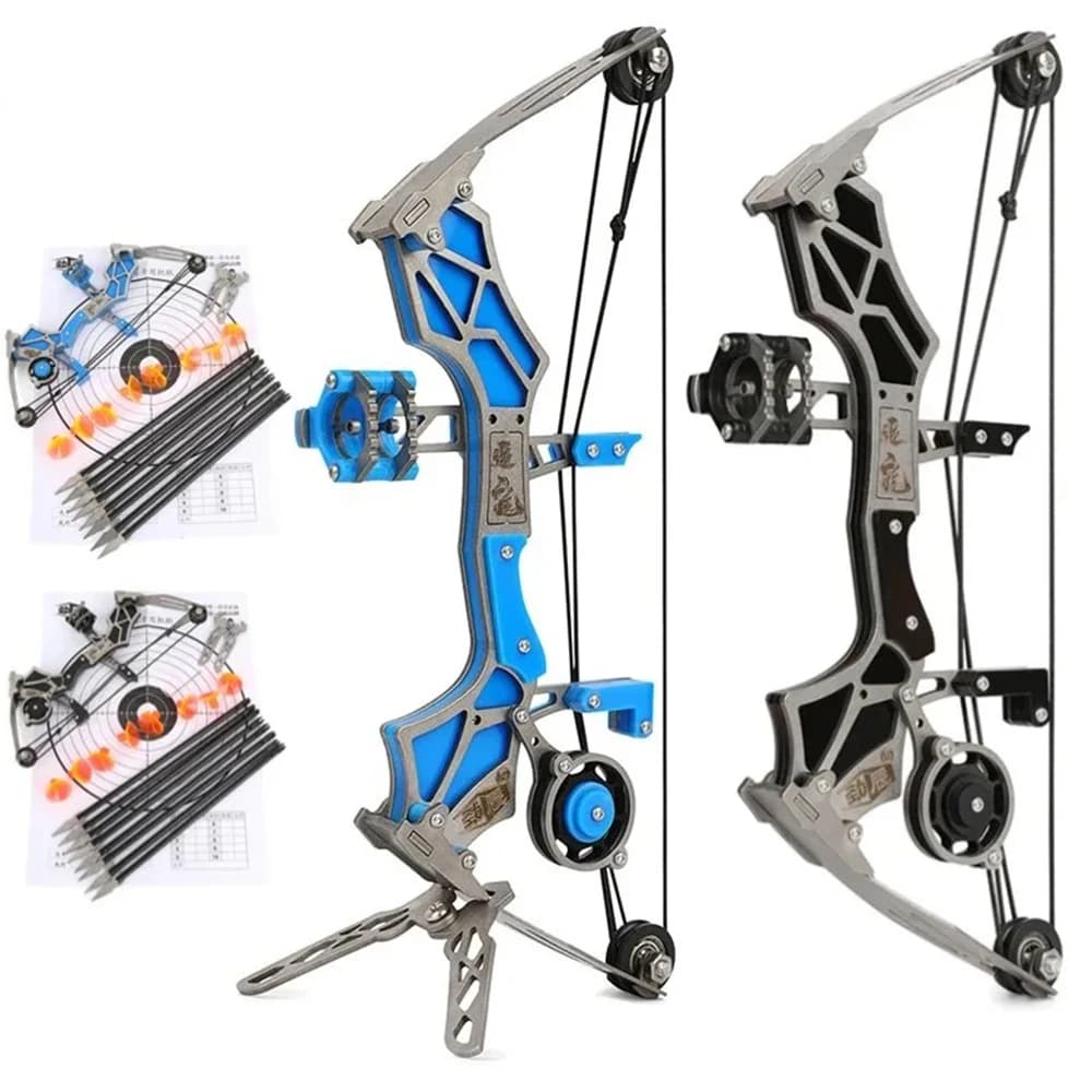 Archery Mini Compound Bow 12lbs 12pcs Arrows Stainless Steel Body Right Hand Portable Bow for Target Shooting Entertainment