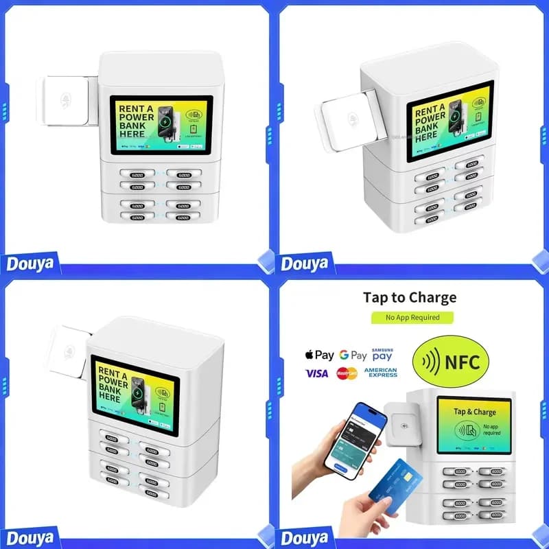 Commercial 8-Slot Stackable Fast Charging Power Bank Station with 8" Screen for Airports