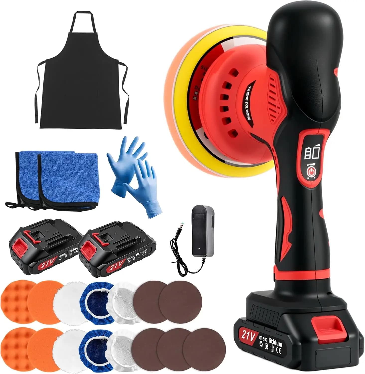Kit Lucidatrice per Auto Senza Fili da 6 Pollici con 2 Batterie e 21 Accessori - Velocità Variabile per Detailing, Ceratura, Rimozione Graffi